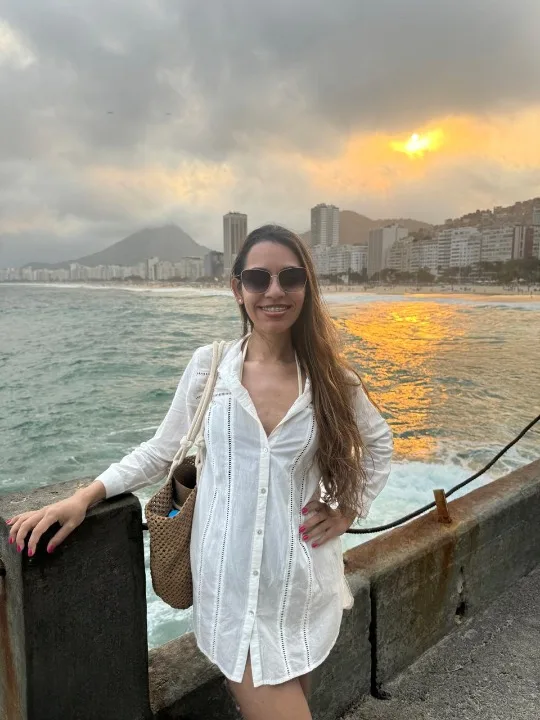 Woman at Leme Beach in the sunset