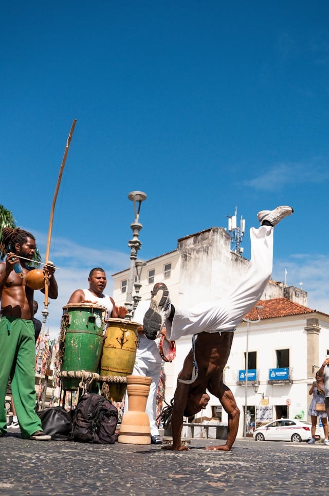 is-salvador-brazil-safe Men dancing capoeira in downtown Salvador